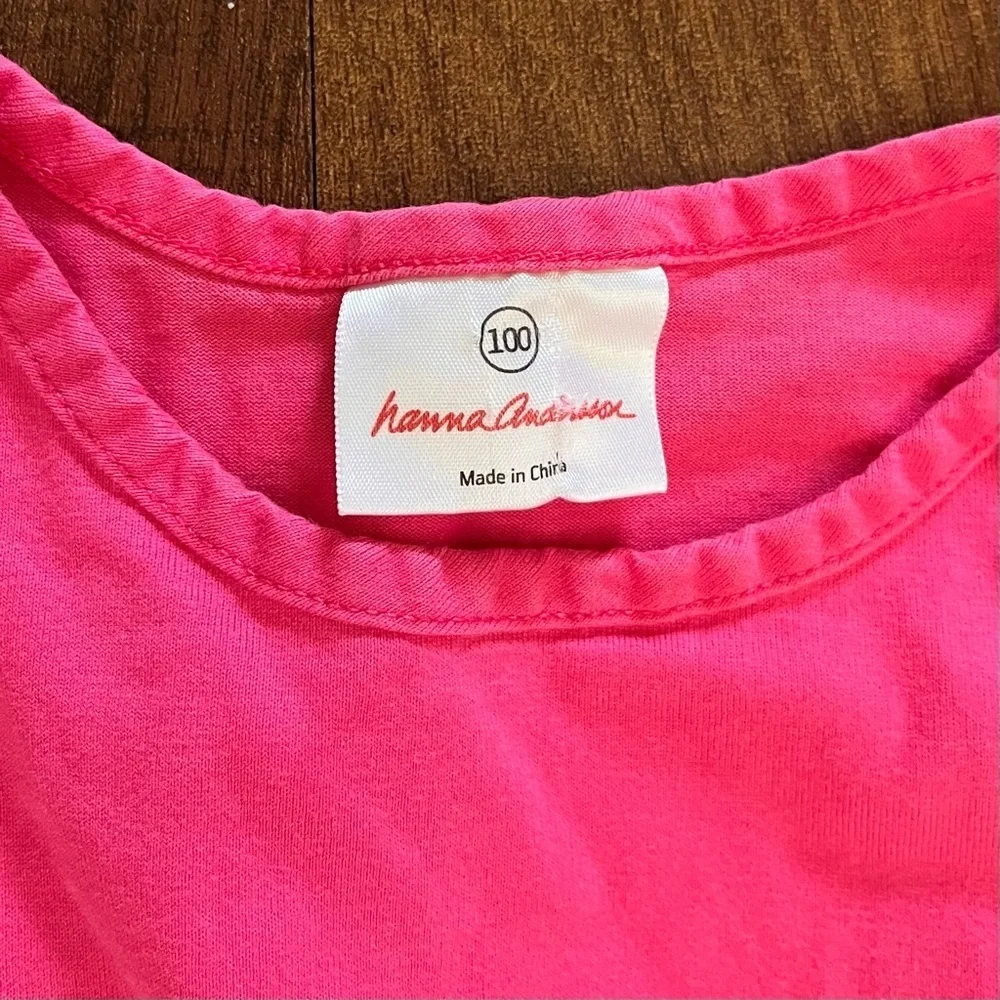 Hanna Andersson girls dress Sz 100/4 cotton pink green pocket bow elastic